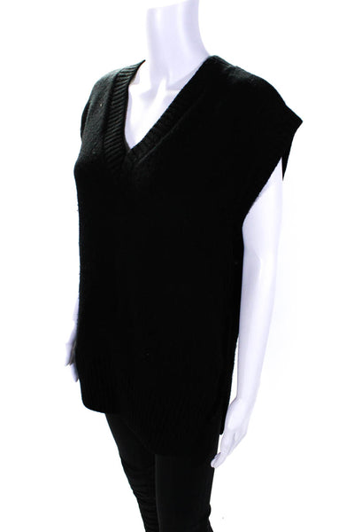 L Academie Womens V Neck Oversized Sweater Vest Black Wool Size Small