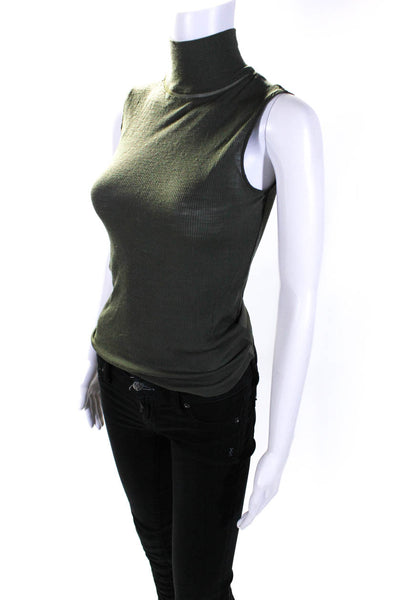 Rag & Bone Womens Sleeveless Mock Neck Shirt Top Green Wool Size 2XS