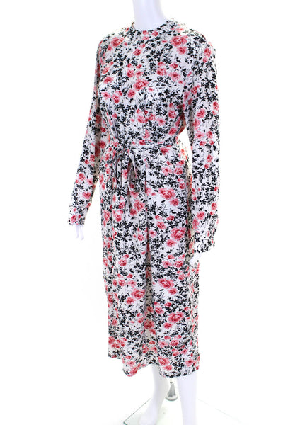 Senlis Womens White Pink Floral Open Back Long Sleeve Shift Dress Size S