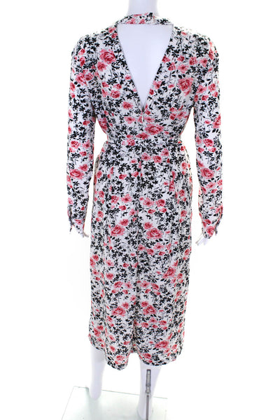 Senlis Womens White Pink Floral Open Back Long Sleeve Shift Dress Size S