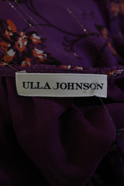 Ulla Johnson Womens Purple Silk Floral Cap Sleeve V-Neck Shift Dress Size 4