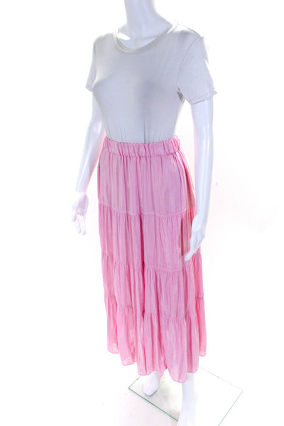 Senlis Womens Light Pink Lined Pull On Midi Tiered Skirt Size S