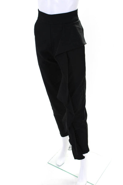 Sid Neigum Womens Black High Rise Ruffle Detail Zip Back Taper Pants Size 4