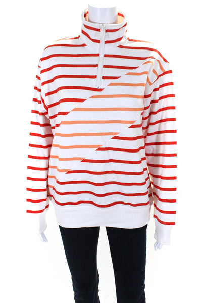 Solid & Striped Womens White Multi Striped 1/2 Zip Long Sleeve Sweatshirt SizeXS