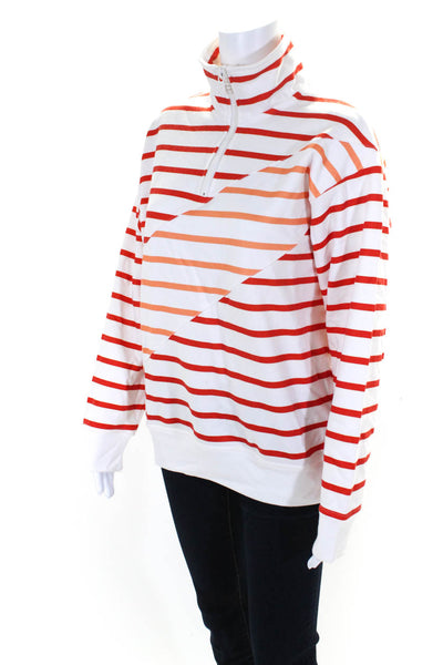 Solid & Striped Womens White Multi Striped 1/2 Zip Long Sleeve Sweatshirt SizeXS