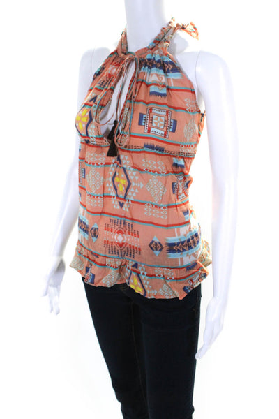 Christophe Sauvat Womens Orange Printed V-Neck Sleeveless Blouse Top Size S