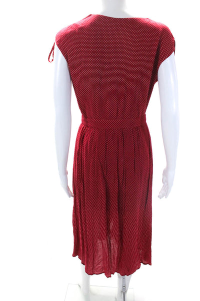 Lost + Wander Womens Polka Dotted Buttoned V-Neck Sleeveless Dress Red Size S