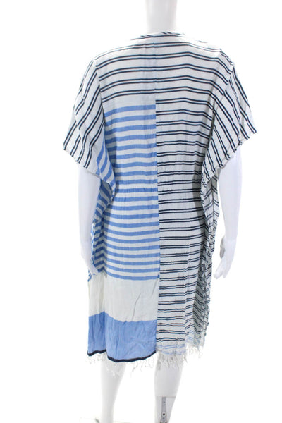 Joie Womens Linen STriped Print Frayed Hem Drawstring Tied Dress White Size XS