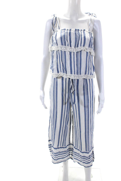 Lost + Wander Womens Striped Print Tied Strap Blouse Pants Set Blue Size XS M