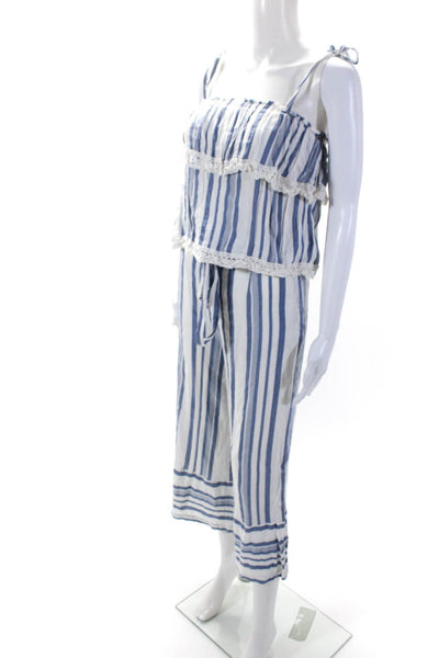 Lost + Wander Womens Striped Print Tied Strap Blouse Pants Set Blue Size XS M