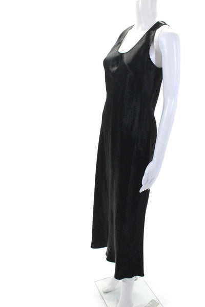Max Mara Womens Sleeveless Scoop Neck Satin Midi Shift Dress Black Size 6