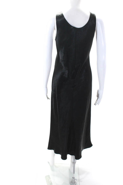 Max Mara Womens Sleeveless Scoop Neck Satin Midi Shift Dress Black Size 6