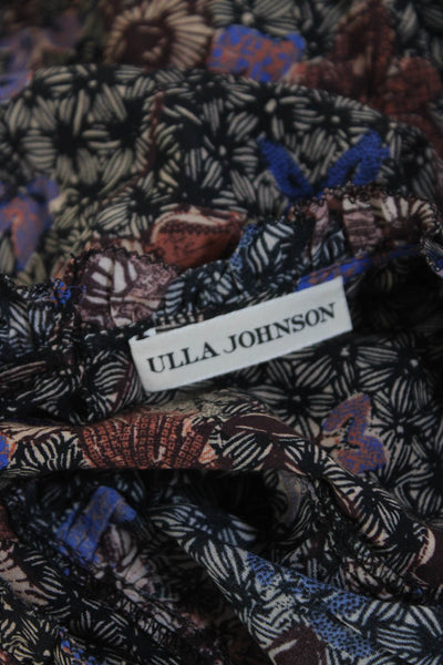 Ulla Johnson Womens Cap Sleeve Crew Neck Floral Top Black Brown Cotton Size 4