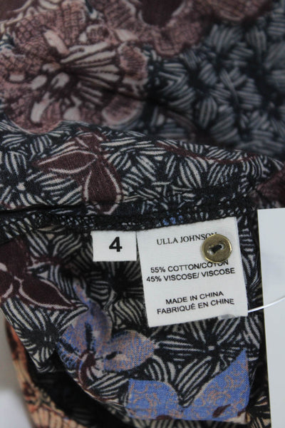 Ulla Johnson Womens Cap Sleeve Crew Neck Floral Top Black Brown Cotton Size 4