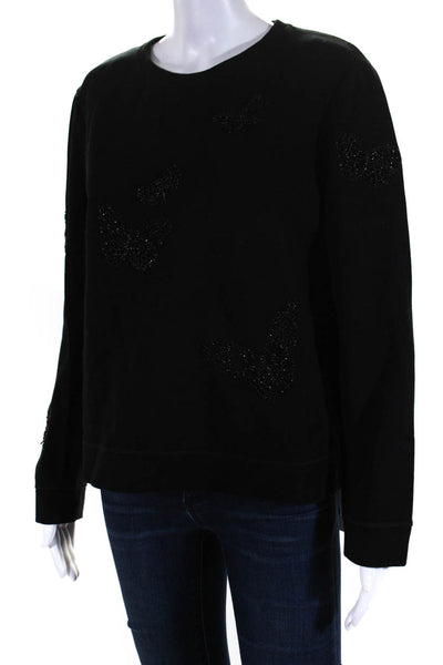 Valentino Womens Pullover Round Neck Beaded Butterfly Sweatshirt Black Medium