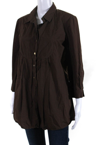 Marni Womens Long Sleeved Collared Pleated Button Down Blouse Brown Size 44