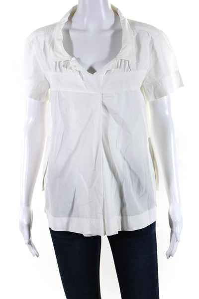 Dries Van Noten Womens Short Sleeved Pleated Collared Blouse Top White Size 42