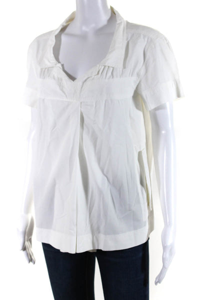 Dries Van Noten Womens Short Sleeved Pleated Collared Blouse Top White Size 42