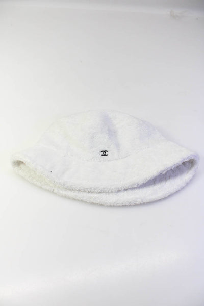 Chanel Womens Interlocking CC Terry Cloth Bucket Hat White Size Medium E2306455
