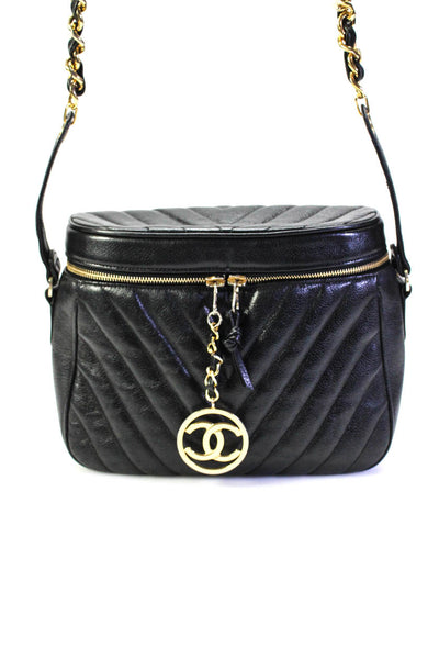 Chanel Womens Caviar Leather V Stitch CC Camera Shoulder Handbag Black E2306219