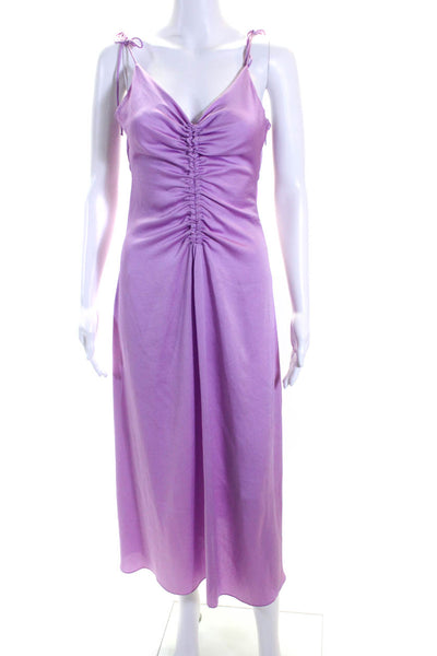 Sandro Women's V-Neck Spaghetti Straps Cinch Slip Dress Purple Size 34
