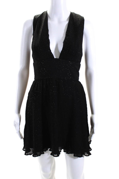 La Maison Talulah Women's Sleeveless Glitter Pleated Mini Dress Black Size XS