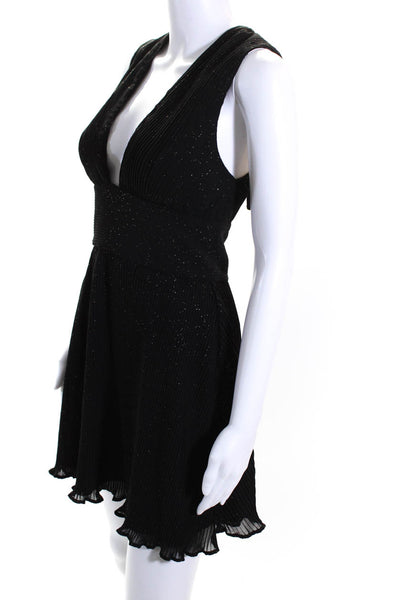 La Maison Talulah Women's Sleeveless Glitter Pleated Mini Dress Black Size XS