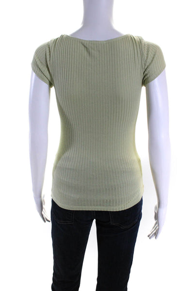 Reformation Women's Square Neck Short Sleeves Ribbed Blouse Green Size S