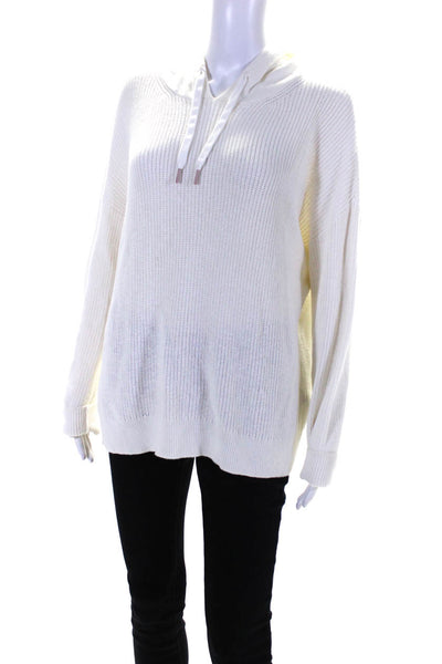 Lilla P Womens Cotton Knit Hooded Long Sleeve Pullover Sweater White Size L