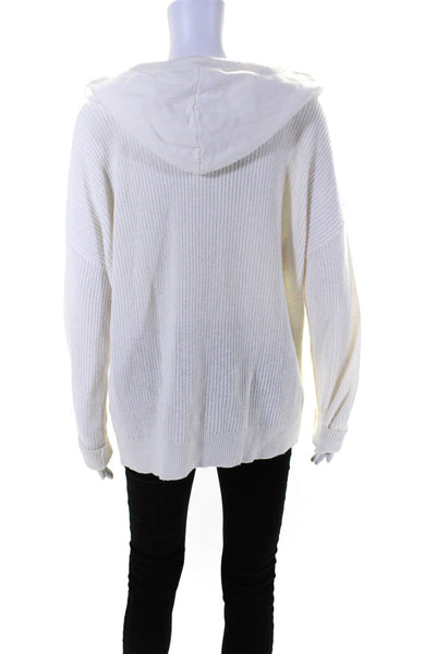 Lilla P Womens Cotton Knit Hooded Long Sleeve Pullover Sweater White Size L