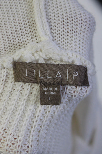 Lilla P Womens Cotton Knit Hooded Long Sleeve Pullover Sweater White Size L