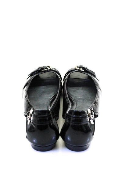 Stuart Weitzman Womens Patent Leather Cutout Open Toe Flats Black Size 9.5M