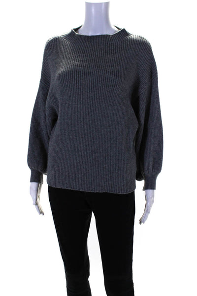 Line And Dot Womens Ribbed Knit High Neck Pullover Sweater Top Gray Size M