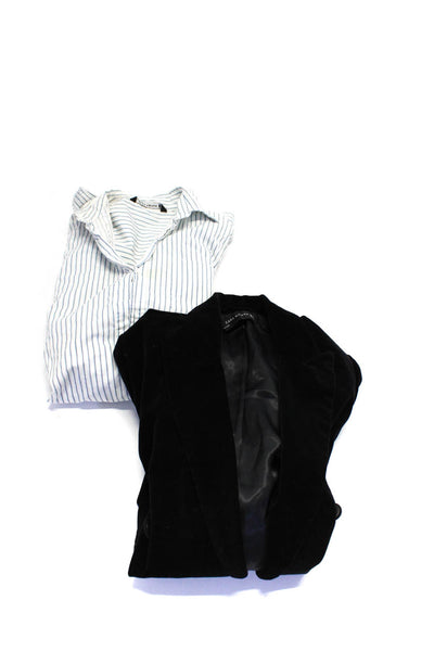 Zara Womens Button Up Striped Shirt Velvet Blazer Jacket White XS Small Lot 2