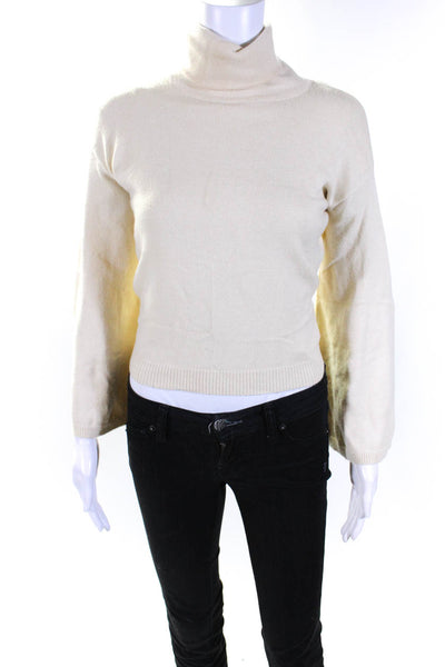 LPA Womens Long Sleeve Open Tie Back Turtleneck Sweater White Size 2XS