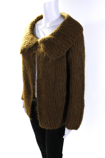 Matta Womens Alpaca Open Knit 3/4 Sleeve Cardigan Sweater Brown One Size