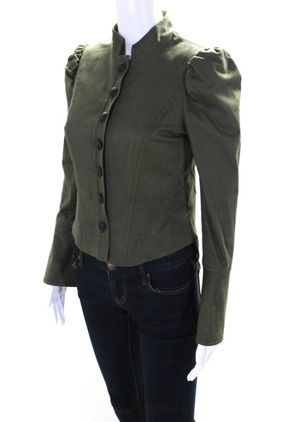 Intermix Women's Round Neck Long Sleeves Button Up Jacket Olive Green Size S