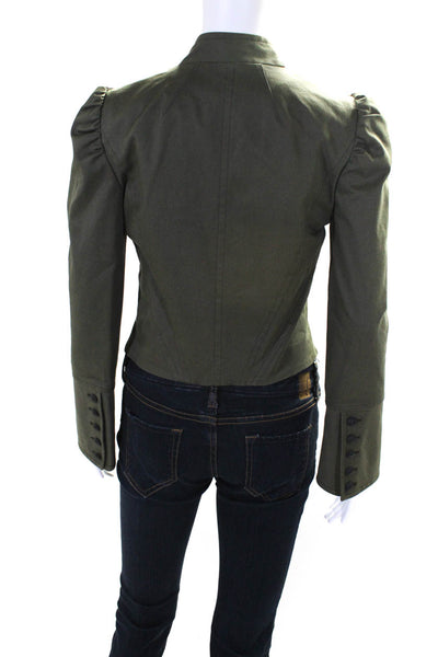 Intermix Women's Round Neck Long Sleeves Button Up Jacket Olive Green Size S