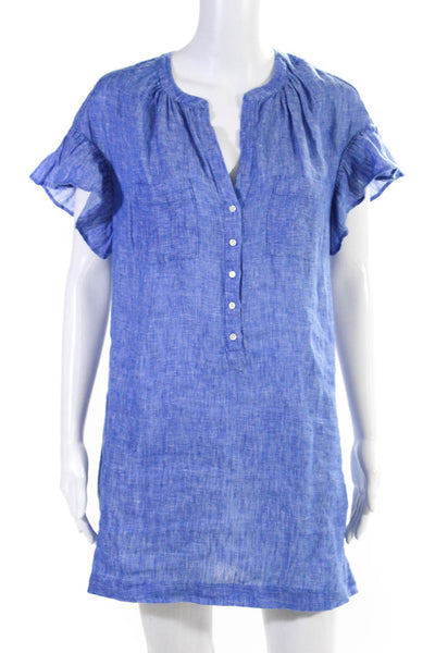 Joie Womens Linen Ruffled Short Sleeves Shirt Dress Blue Size Extra Small