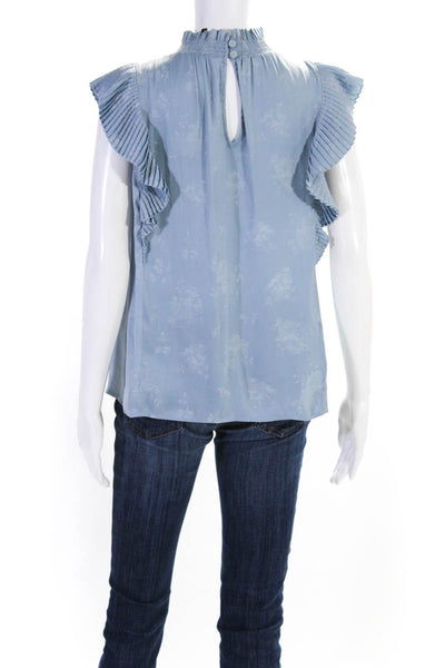 BCBG Max Azria Womens Pleated Trim Short Sleeves Blouse Blue Size Small