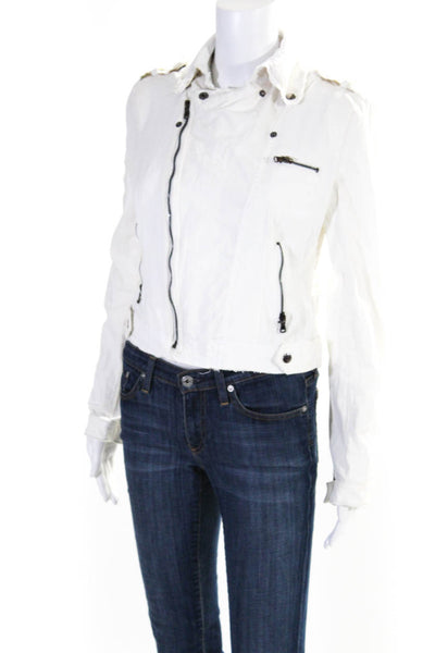 Jakett Womens Long Sleeves Light Biker Jacket White Cotton Size Small