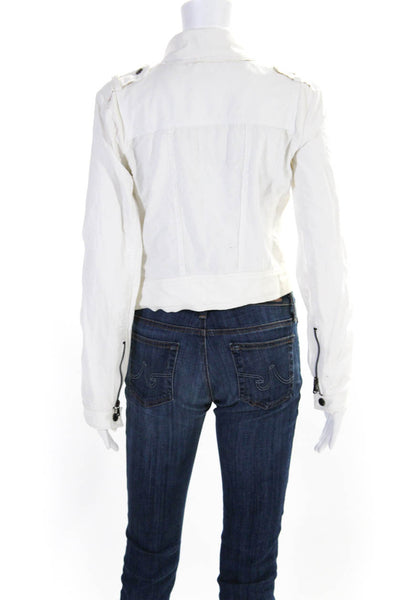 Jakett Womens Long Sleeves Light Biker Jacket White Cotton Size Small