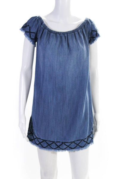 Bella Dahl Womens Chambray Short Sleeves Shirt Dress Blue Size Extra Small