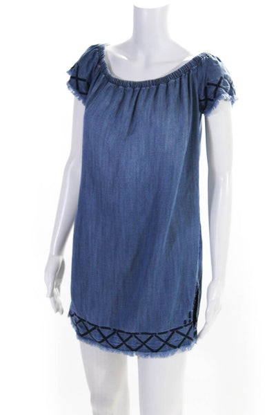 Bella Dahl Womens Chambray Short Sleeves Shirt Dress Blue Size Extra Small