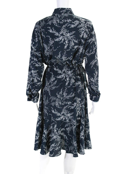 Fleur Sonnet Womens Blue Collar Floral Long Sleeve Shift Dress Size S