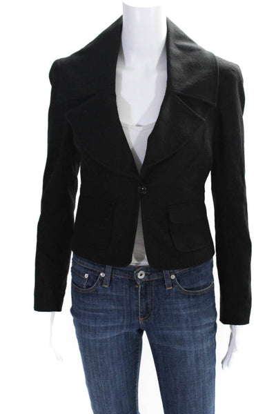 Jenne Maag Womens Wool Blend Collared Button Up Blazer Jacket Black Size XP