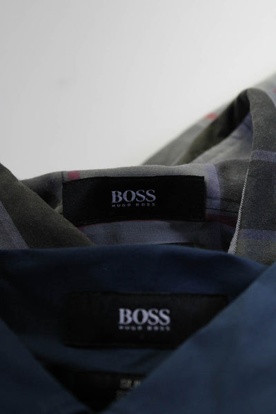 Boss Hugo Boss Mens Brown Plaid Long Sleeve Button Down Dress Shirt Size L Lot 2