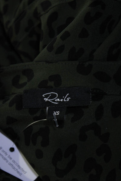 Rails Womens Silk Leopard Print Long Sleeve Drawstring Shift Dress Green Size XS