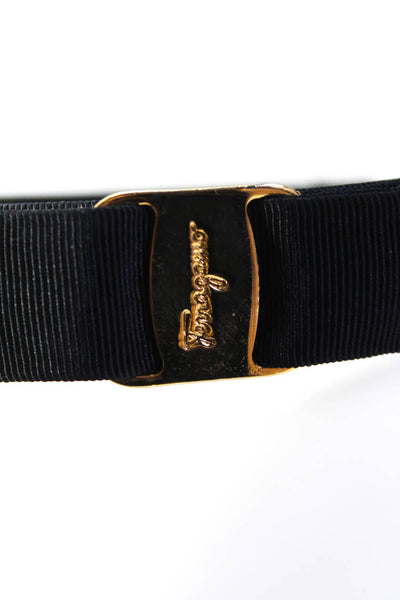 Salvatore Ferragamo Womens Black Grosgrain Gold Tone Logo Bow Headband