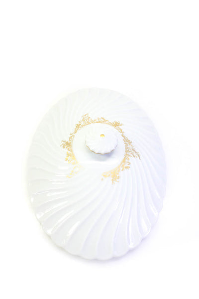 Limoges Haviland White Porcelain Gold Tone Trim Wavy Covered Serving Dish Touree